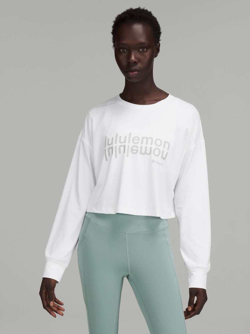 Lululemon Muscle Love Long Sleeve Shirt Motif White Graphic Print Lightweight